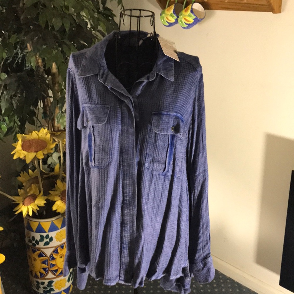 FREE PEOPLE INDIGO HIGH LOW SHIRT NWT